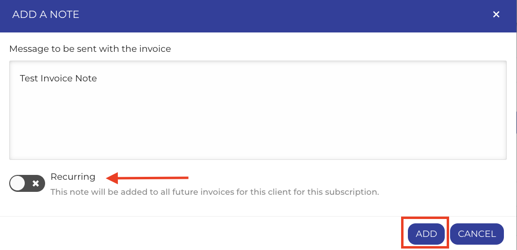 How do I add a recurring note to an invoice?